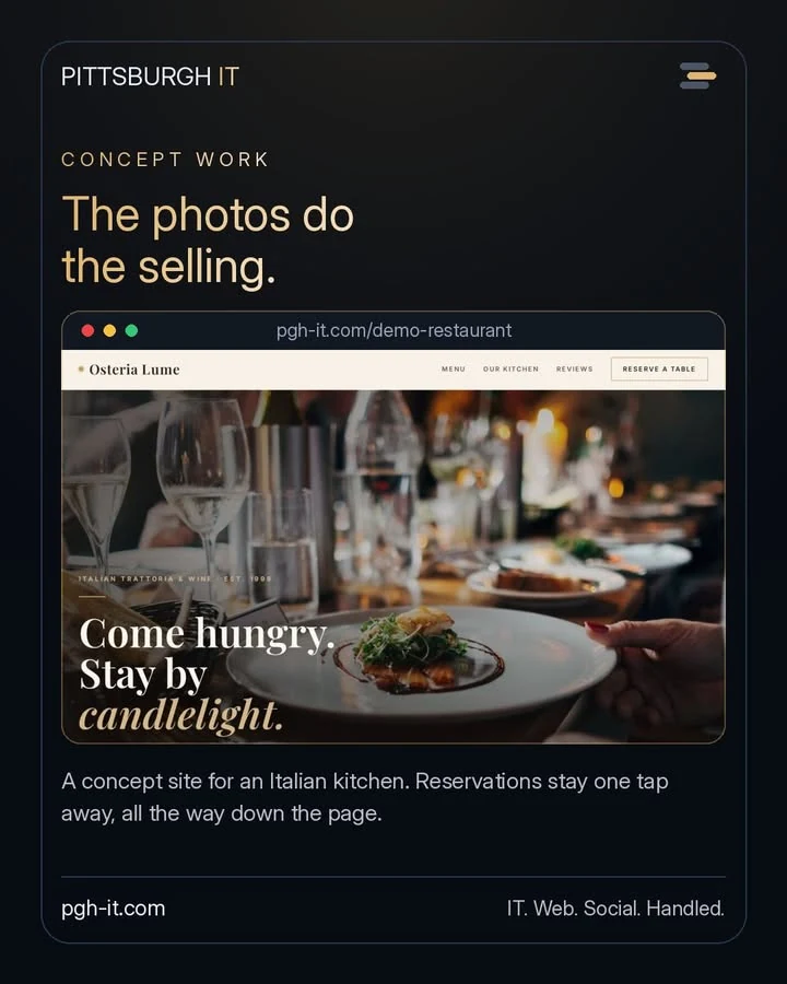 Pittsburgh IT Facebook post: A concept build for an Italian kitchen. Restaurants aren't selling…