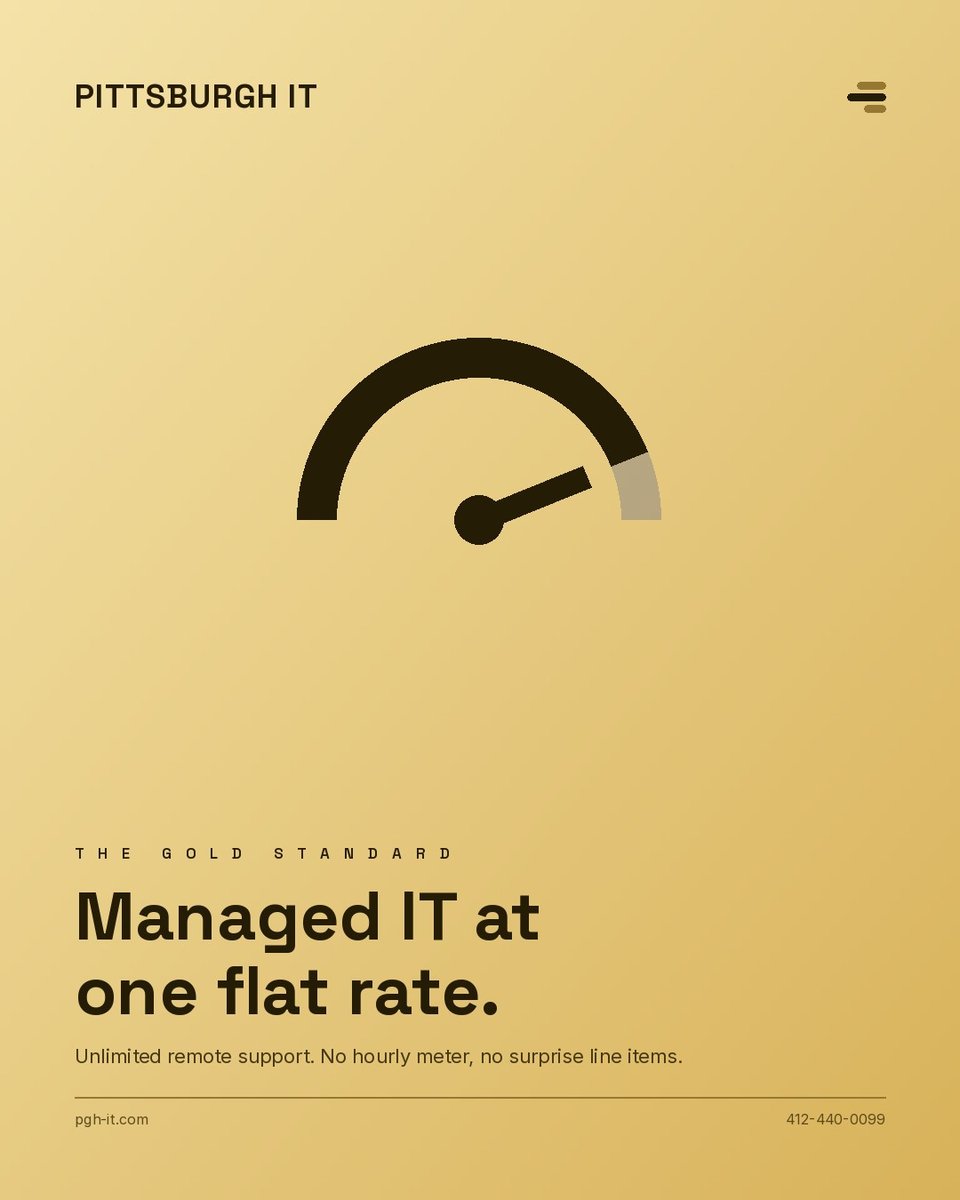 Instagram post, 2 Aug 2026: &ldquo;Managed IT at one flat rate.&rdquo; &mdash; a gauge sweeping across a cream and gold card.