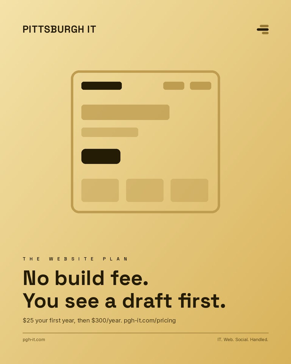 Instagram post, 10 Oct 2026: &ldquo;No build fee. You see a draft first.&rdquo; &mdash; $25 your first year, then $300/year, on a gold card with a simple page wireframe.