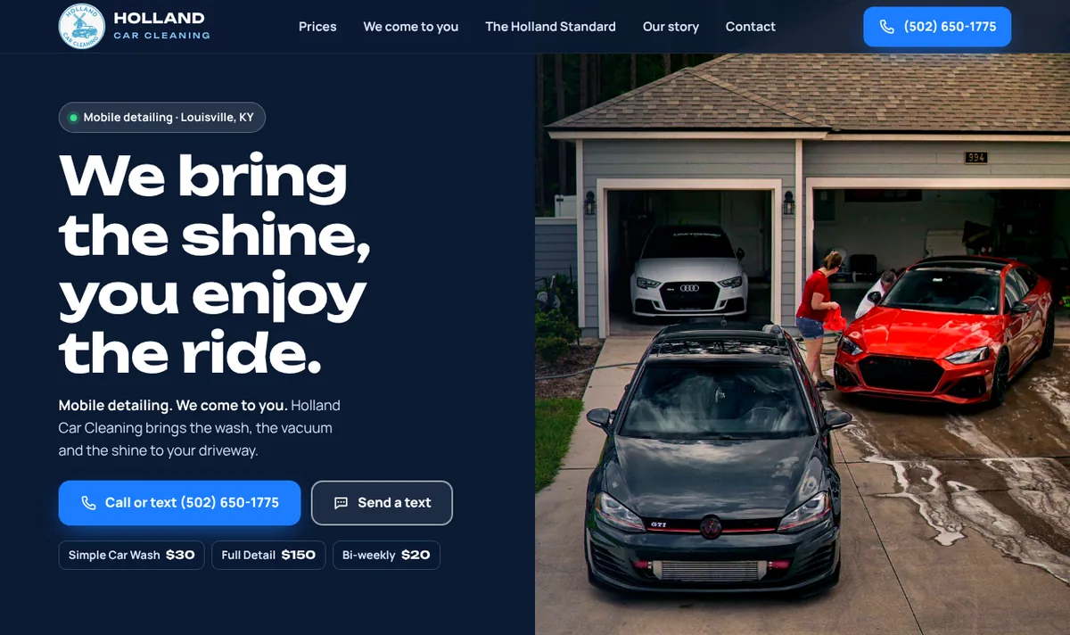 Holland Car Cleaning, a live client website