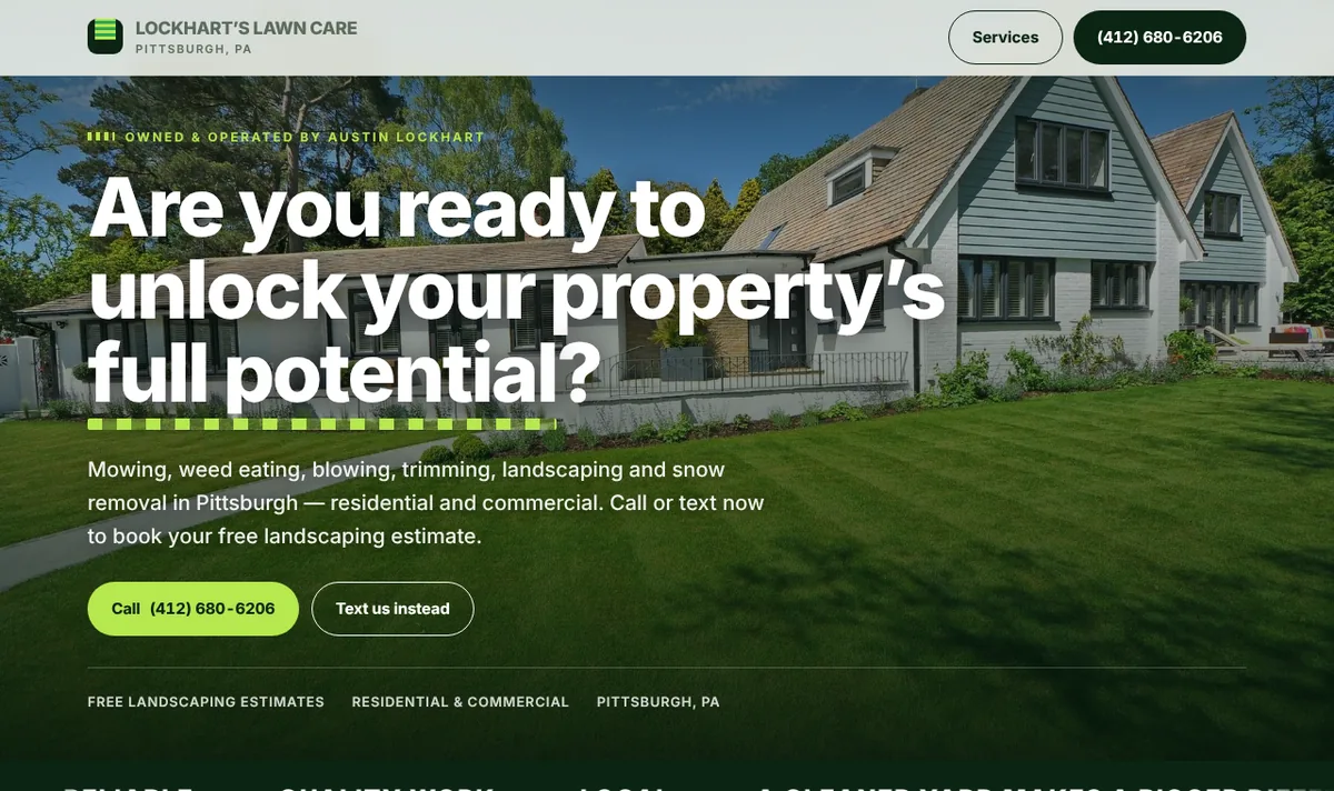 Lockhart&rsquo;s Lawn Care, a live client website